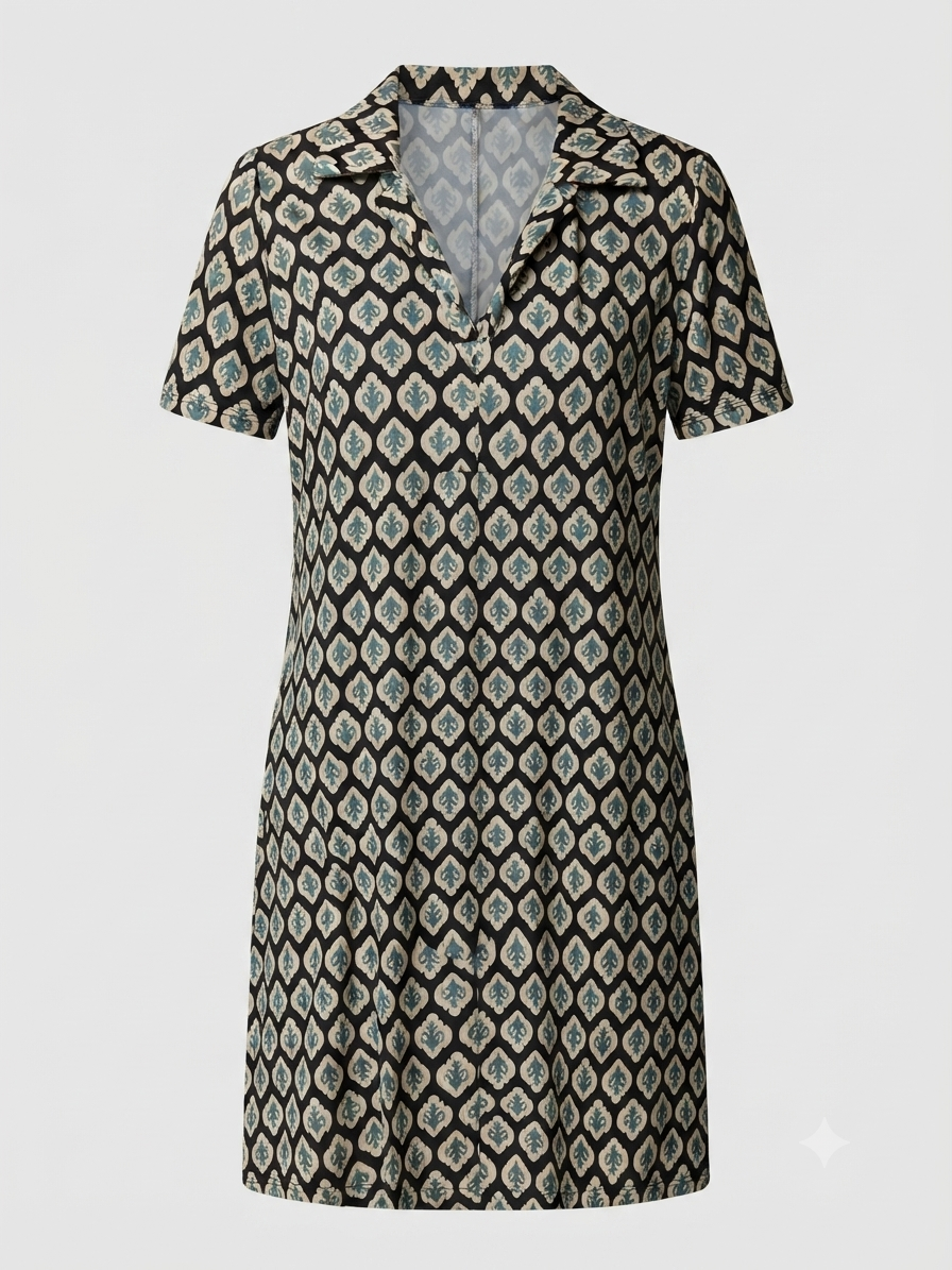 Vestido Corto | Punto Frío Cuello Camisa