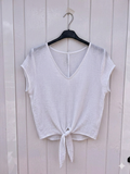 Blusa Rústica con Nudo Delantero y Escote en Pico