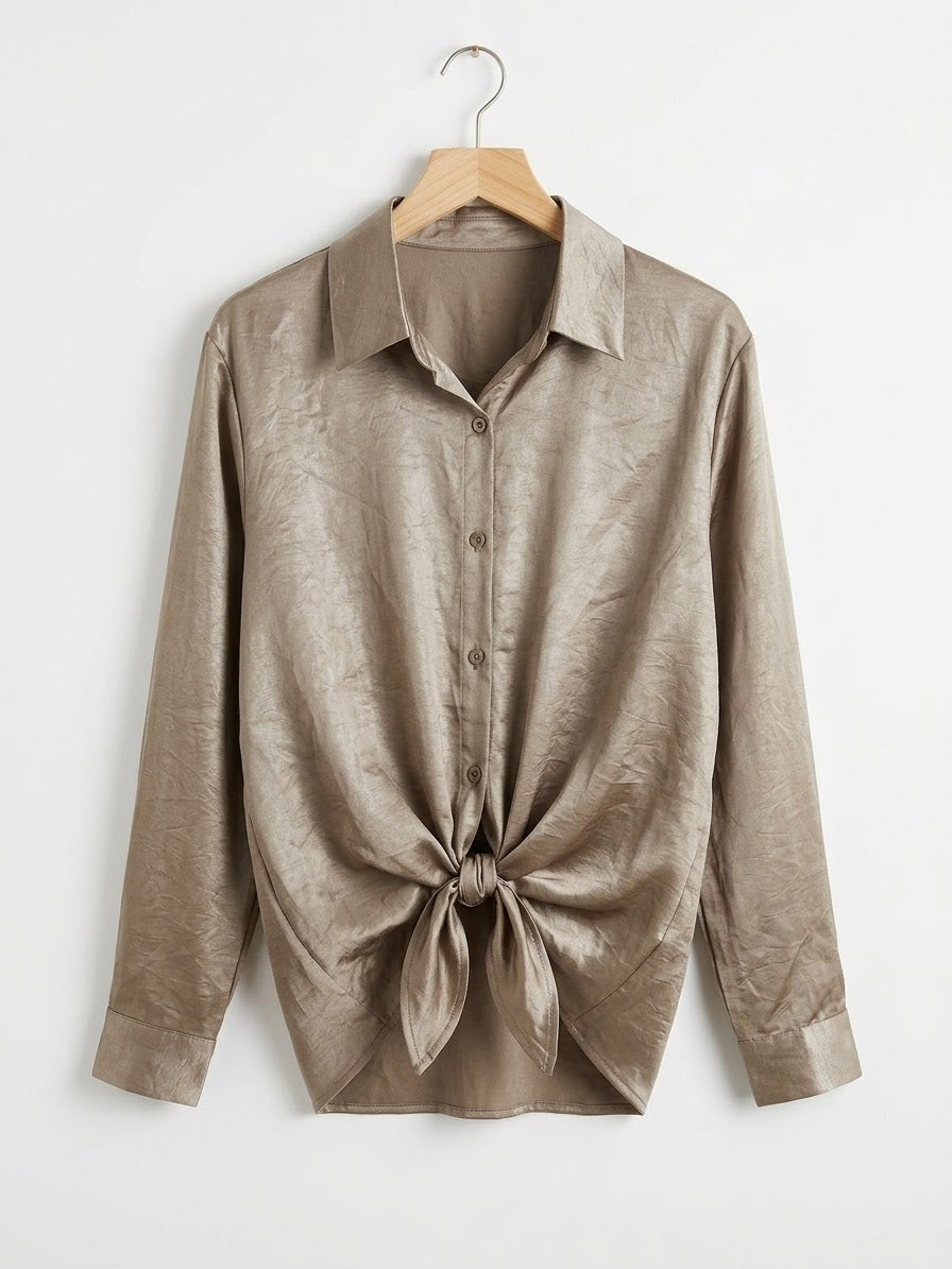 Camisa Satinada Fluida | Textura Arrugada