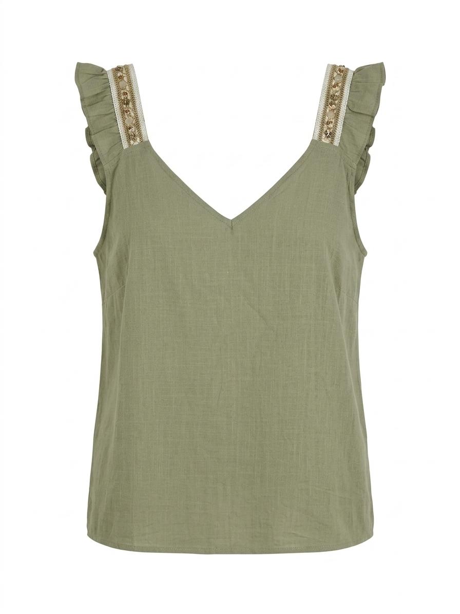 Blusa de Algodón con Tirantes Bordados