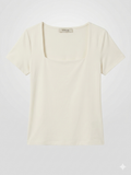 Top Básico con Cuello Cuadrado – Camiseta Ajustada de Tacto Suave