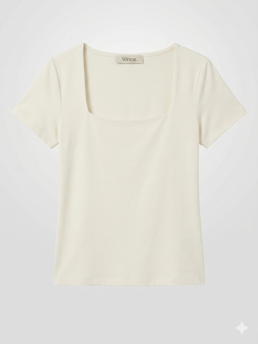 Top Básico con Cuello Cuadrado – Camiseta Ajustada de Tacto Suave