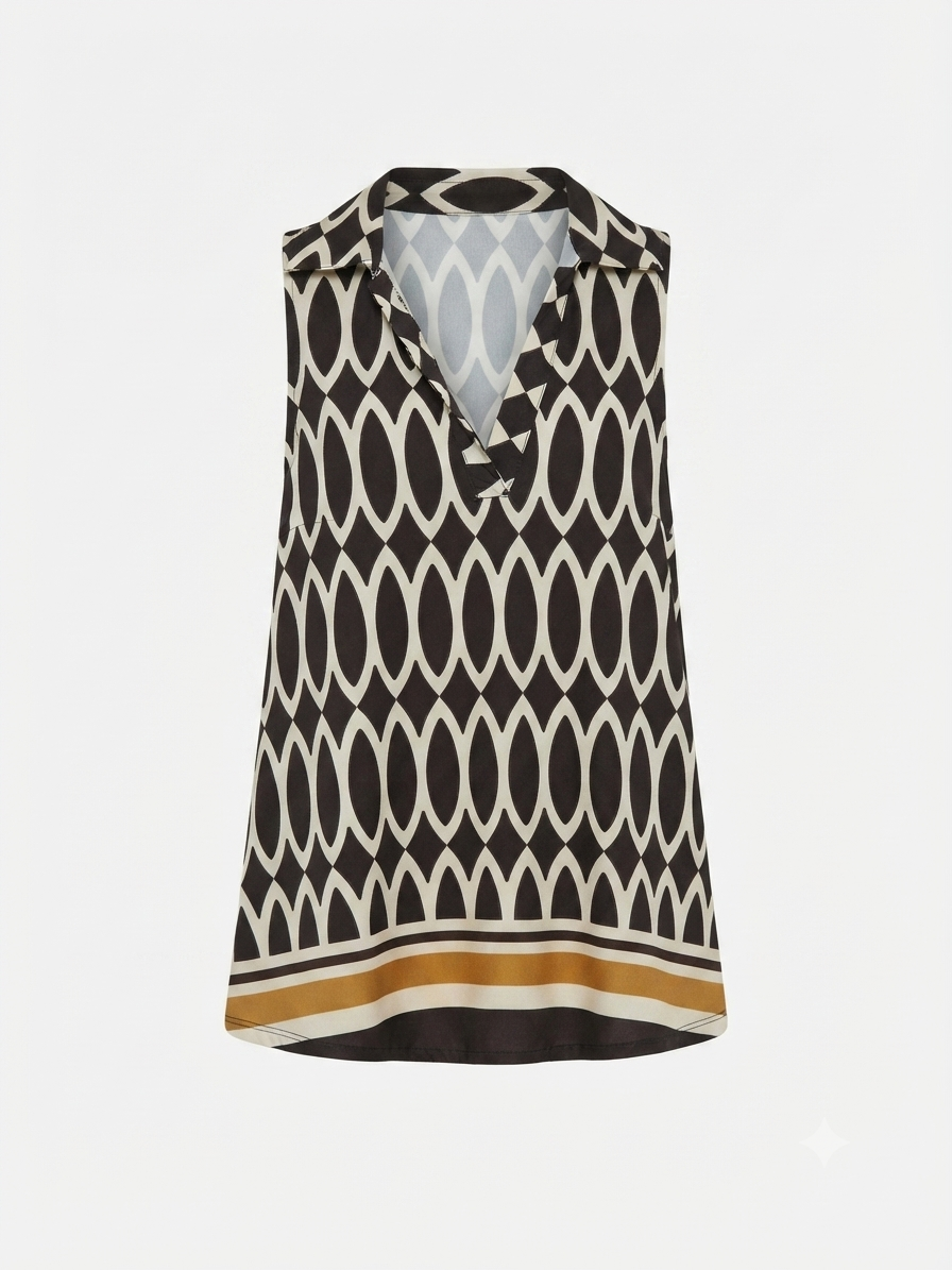 Blusa Punto Frío | Estampado Sin Mangas Cuello Camisa