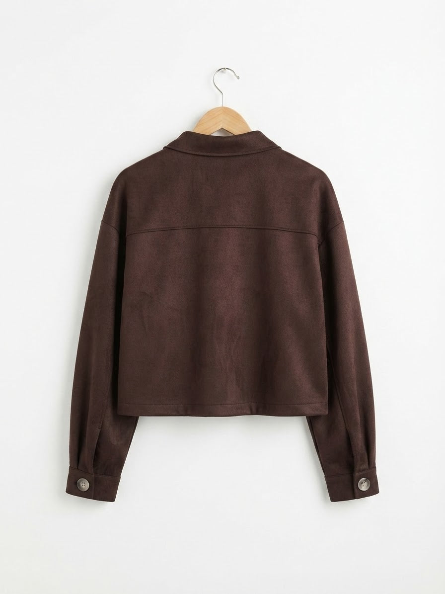 Chaqueta Corta | Antelina con Cremallera y Bolsillos