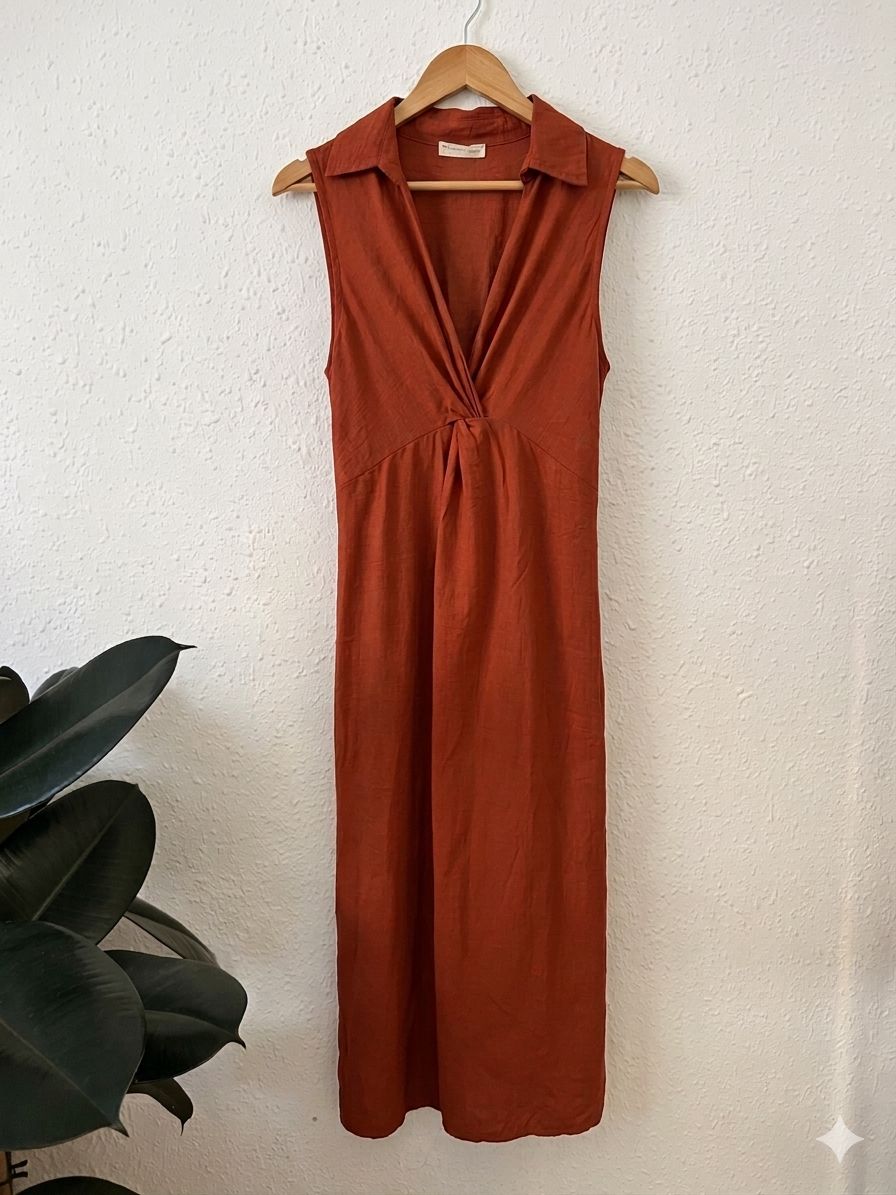 VESTIDO MIDI | CUELLO CAMISA CON NUDO