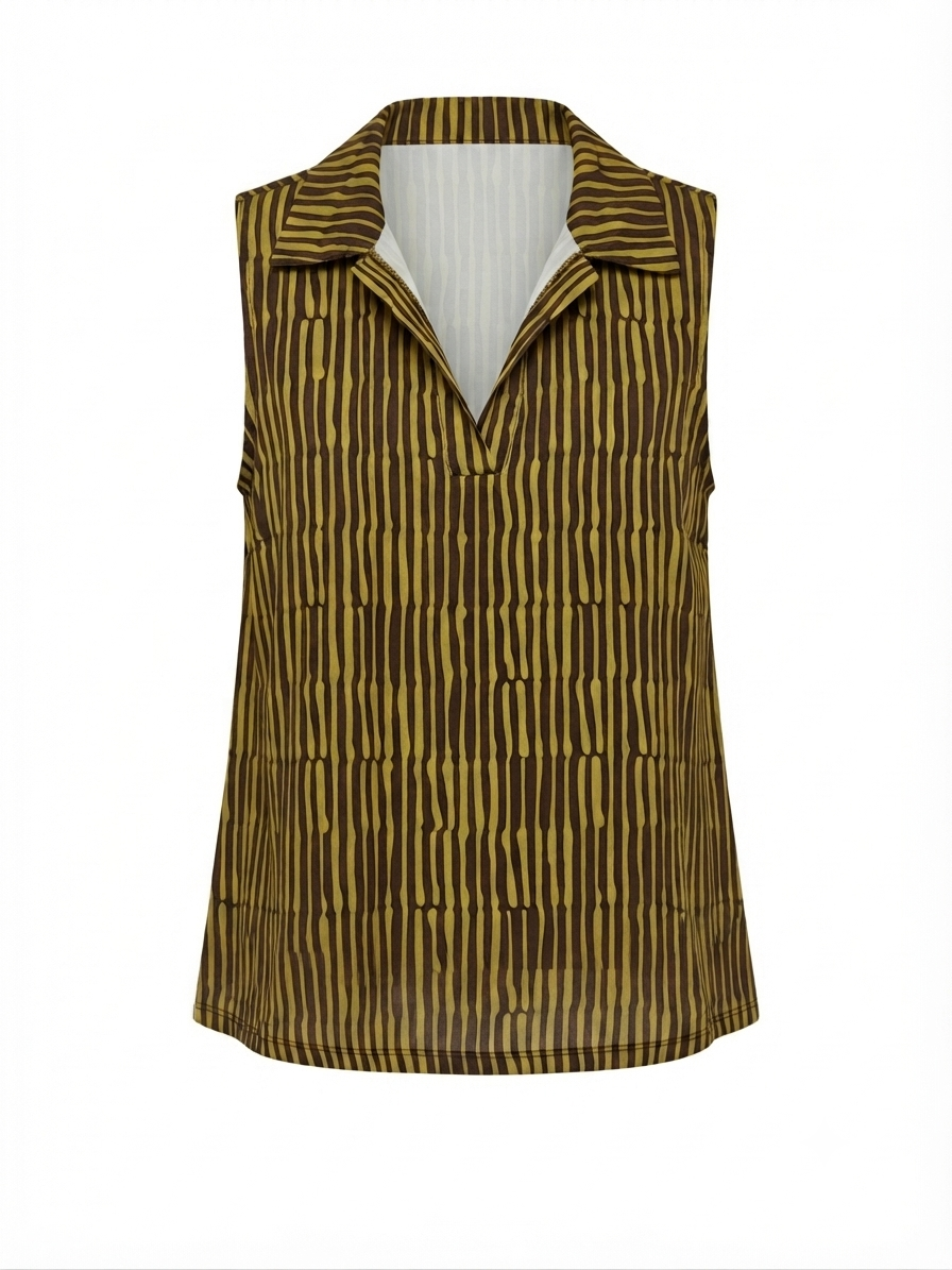 Blusa Punto Frío | Estampado Sin Mangas Cuello Camisa