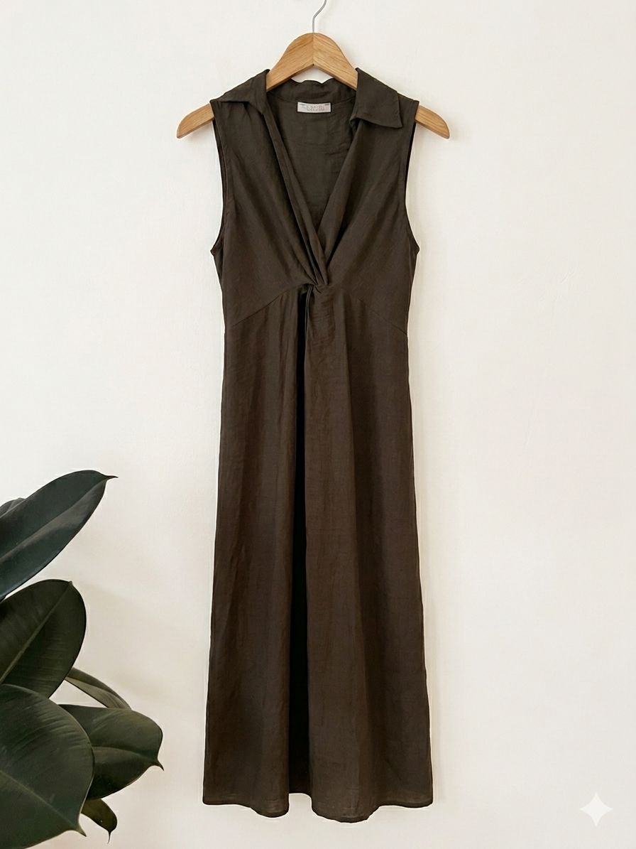 VESTIDO MIDI | CUELLO CAMISA CON NUDO