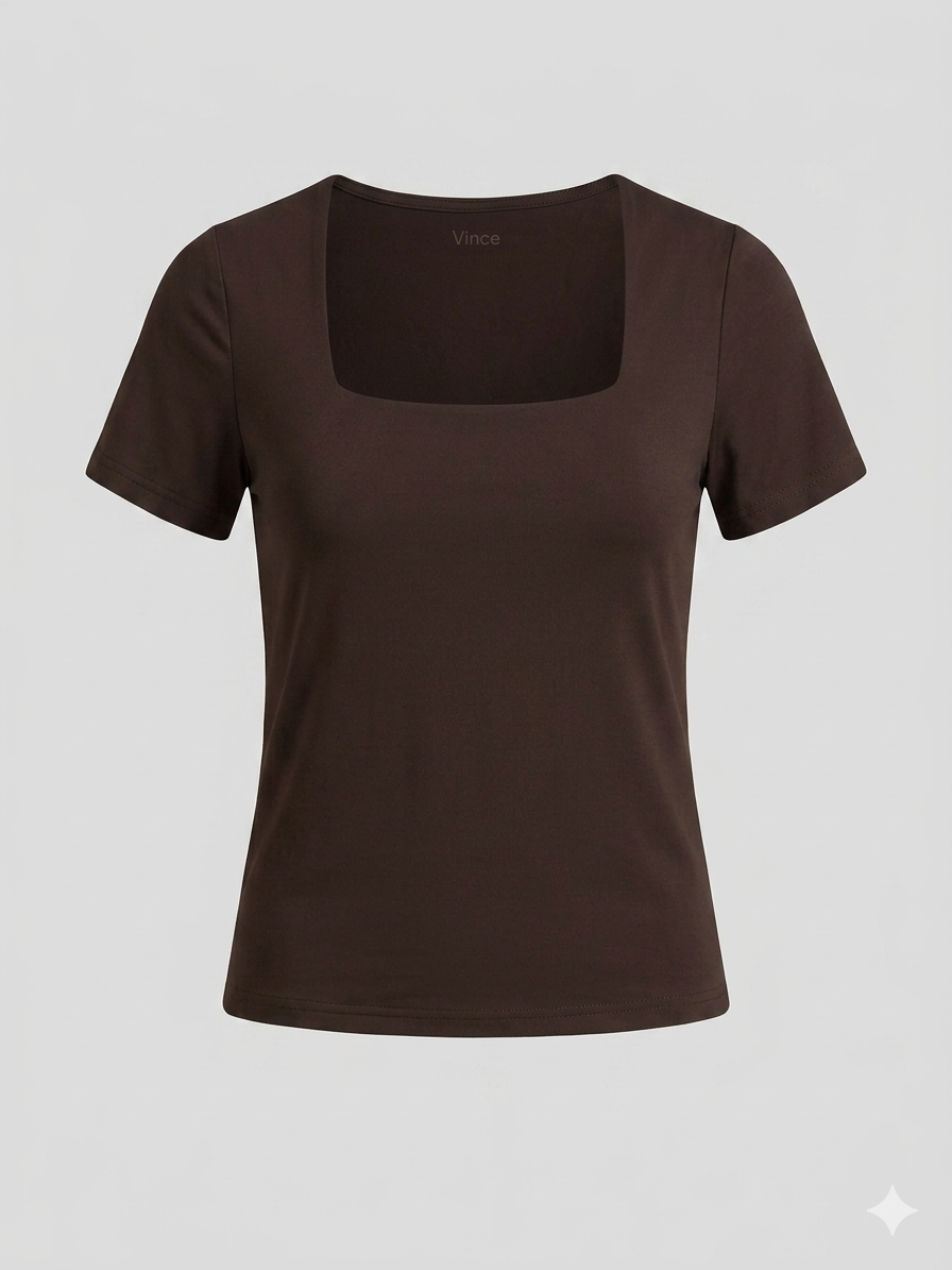 Top Básico con Cuello Cuadrado – Camiseta Ajustada de Tacto Suave