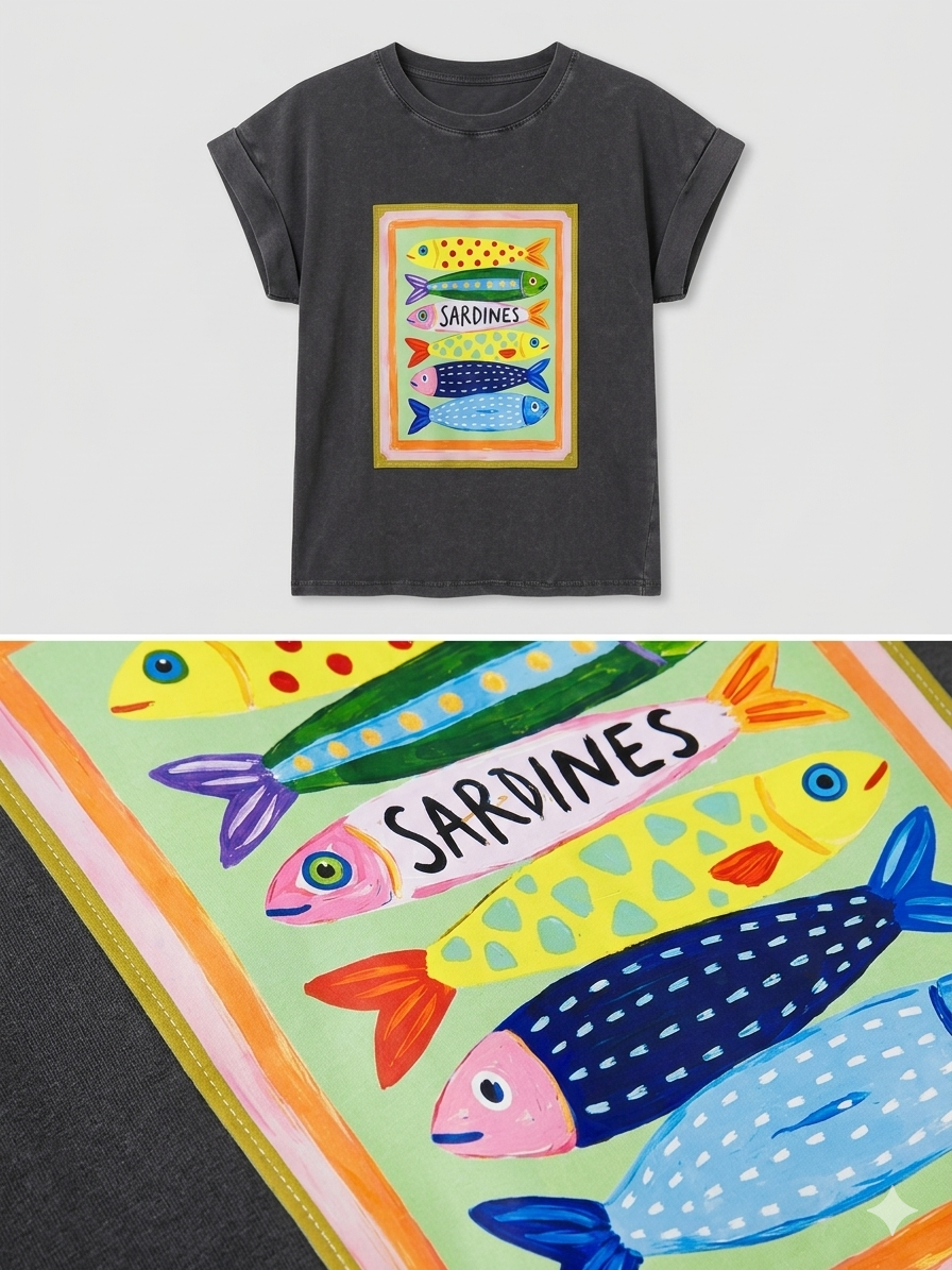 Camiseta Estampada de Algodón con Corte Recto | Diseño Mediterráneo