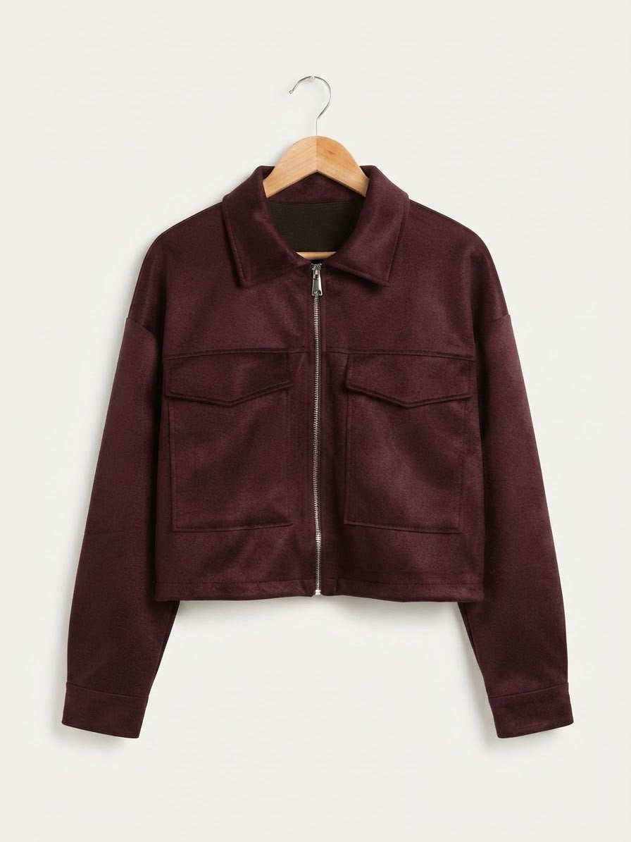 Chaqueta Corta | Antelina con Cremallera y Bolsillos