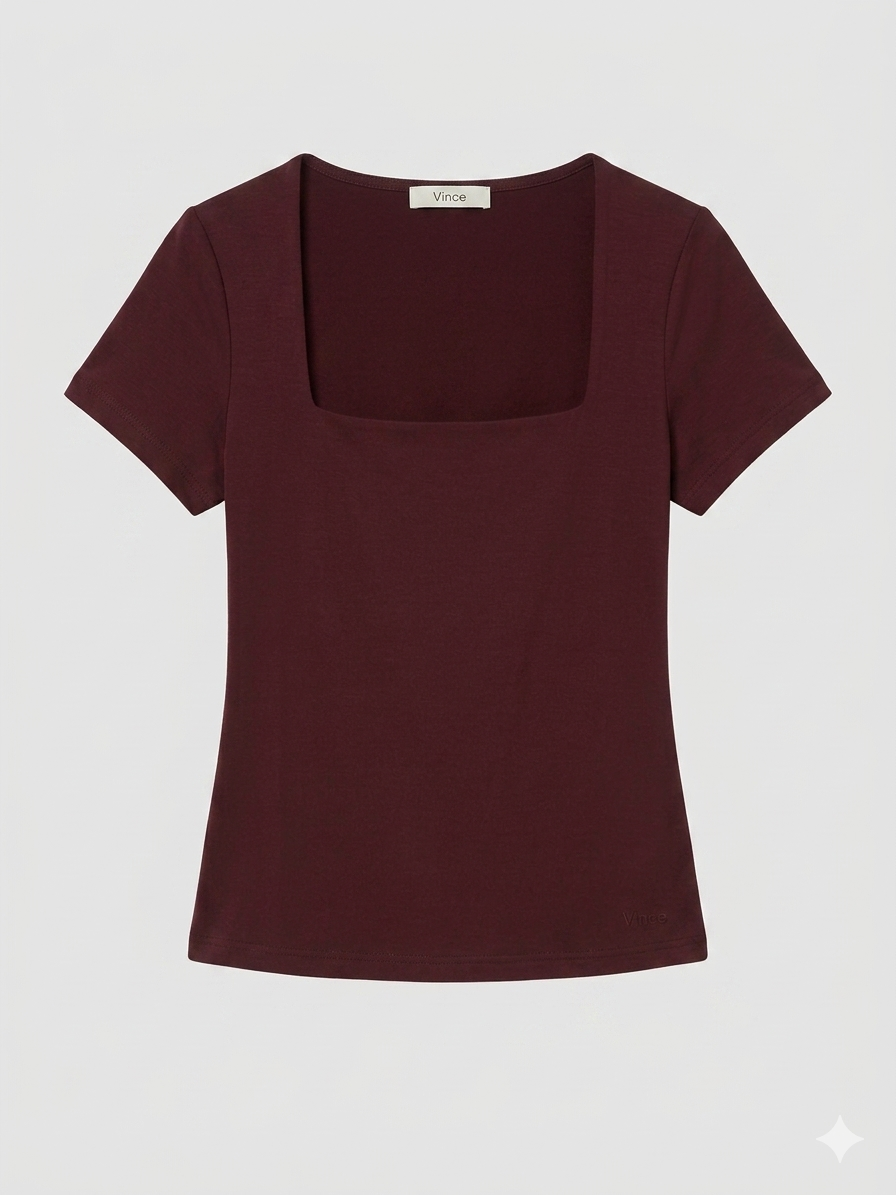 Top Básico con Cuello Cuadrado – Camiseta Ajustada de Tacto Suave