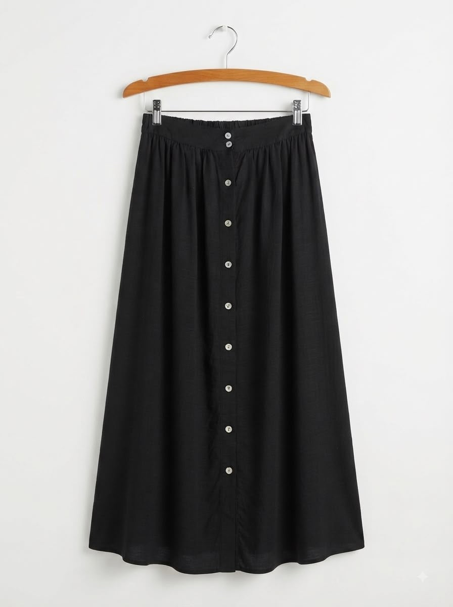 Falda Larga | Negra Botones