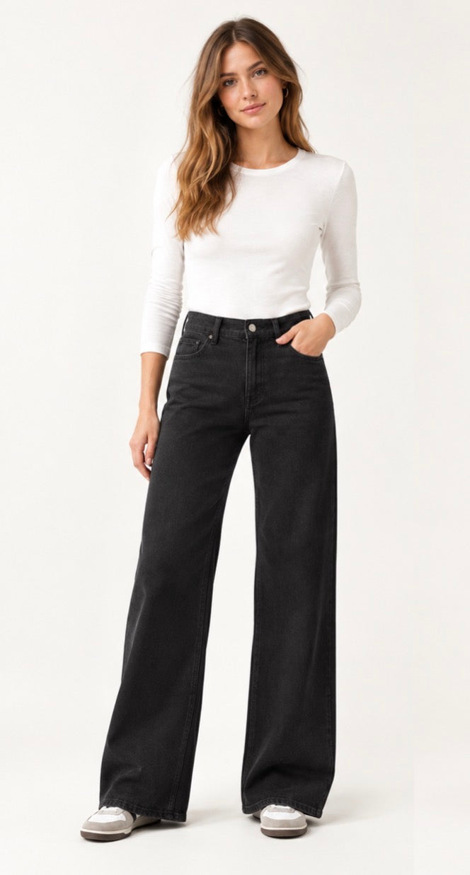 Pantalón Tejano Negro | Wide Leg