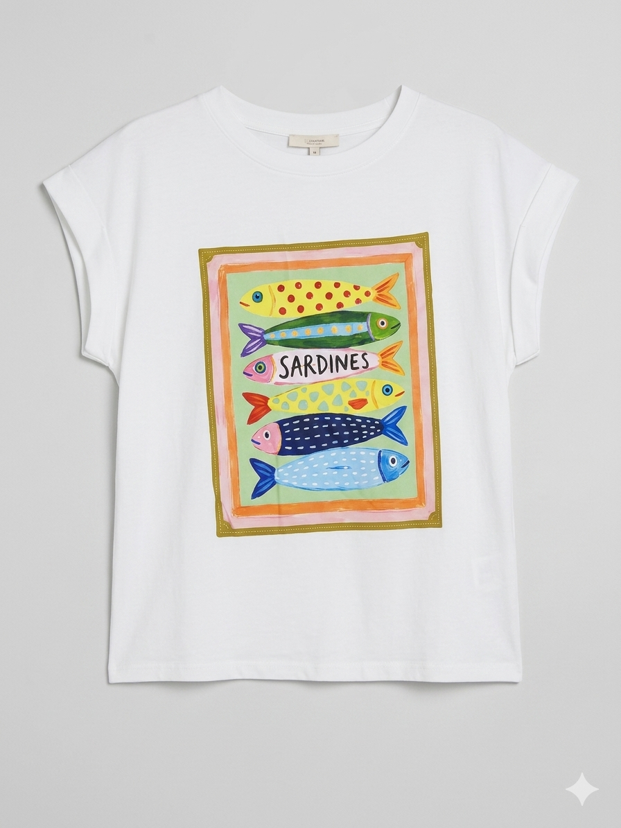 Camiseta Estampada de Algodón con Corte Recto | Diseño Mediterráneo