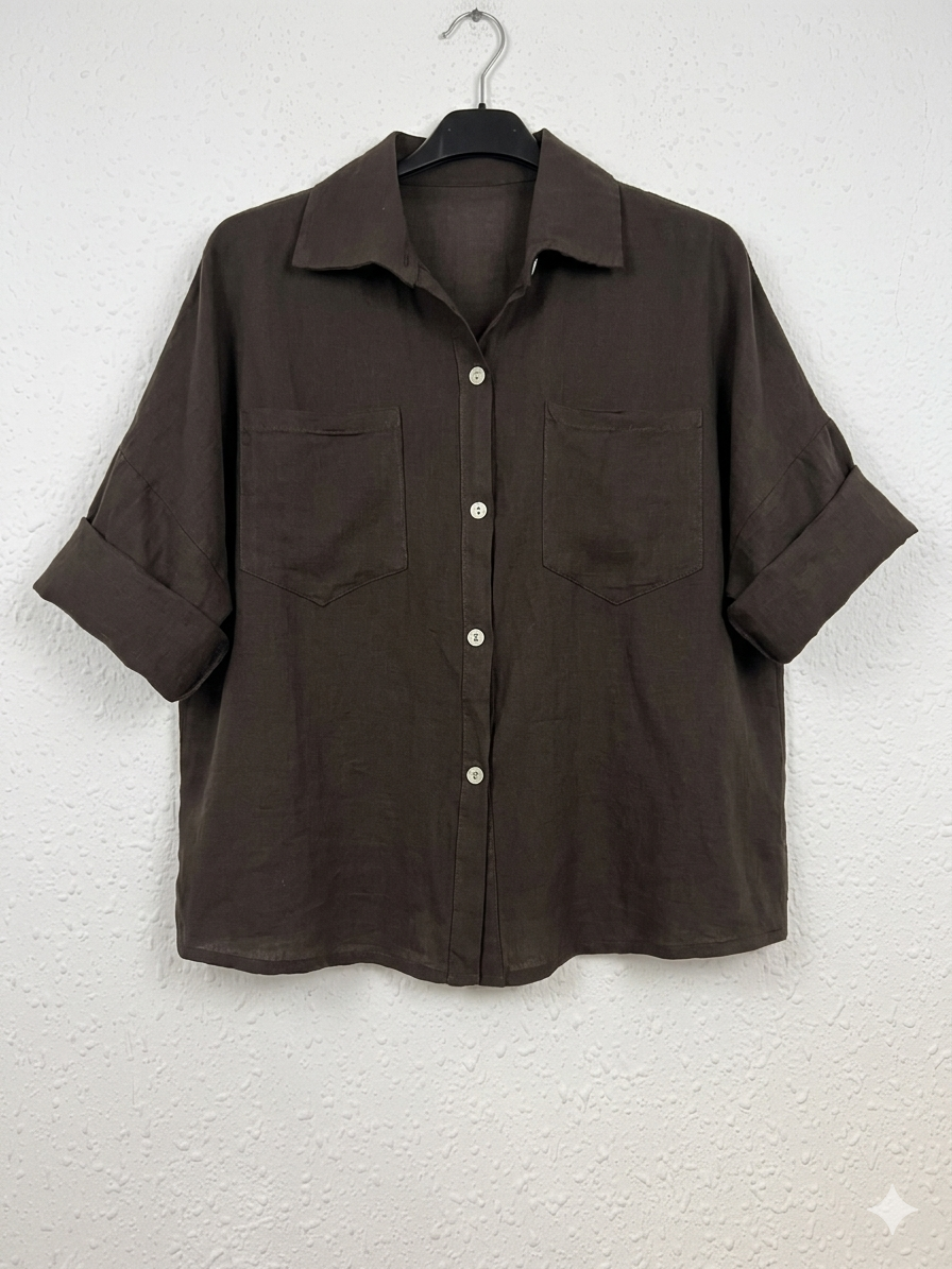 Camisa Oversize Algodón Efecto Lino