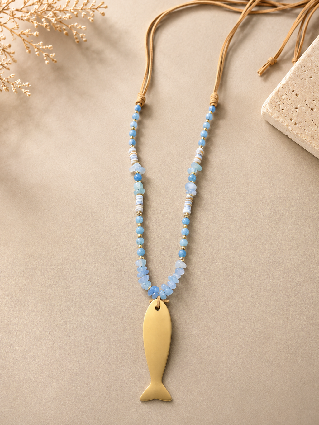 Collar largo | Pez con Piedras