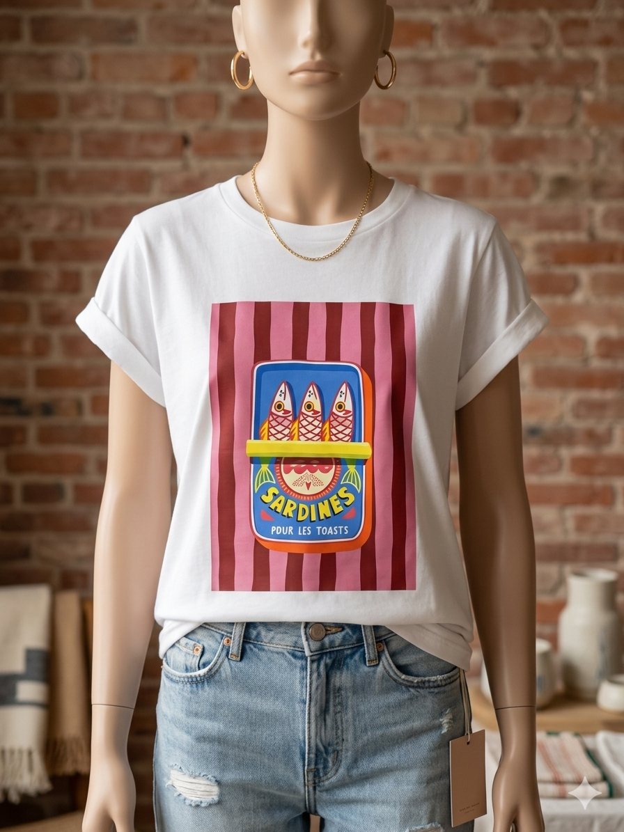 Camiseta Estampada de Algodón con Corte Recto | Diseño Mediterráneo