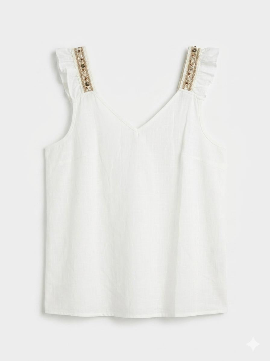 Blusa de Algodón con Tirantes Bordados