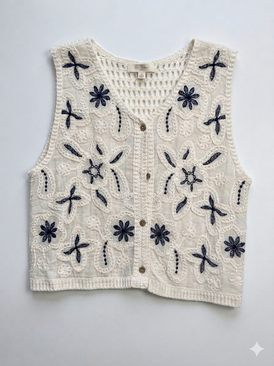 Chaleco de Crochet Artesanal con Flores Bordadas