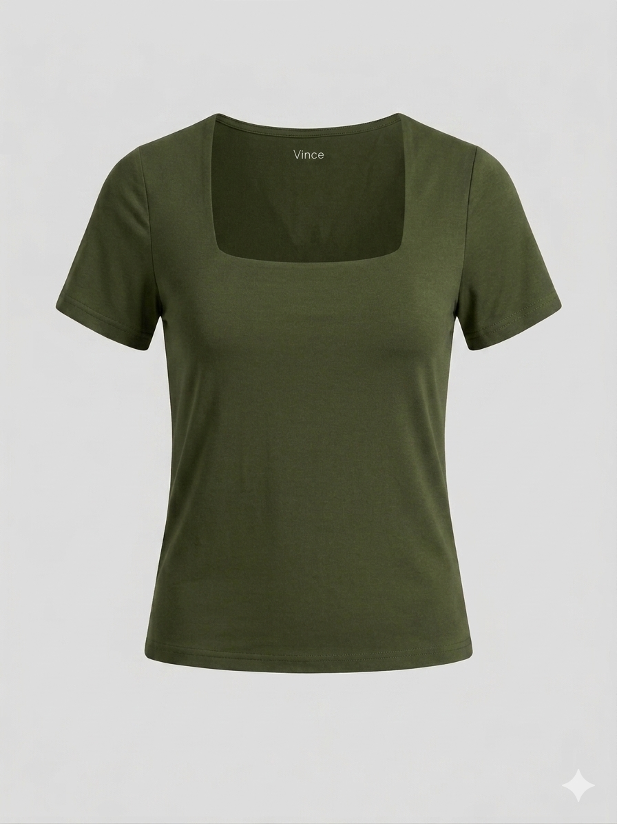 Top Básico con Cuello Cuadrado – Camiseta Ajustada de Tacto Suave