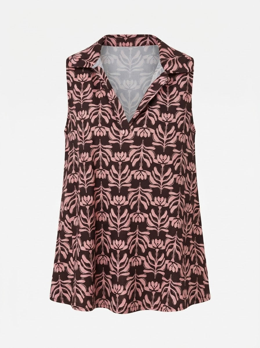 Blusa Punto Frío | Estampado Sin Mangas Cuello Camisa