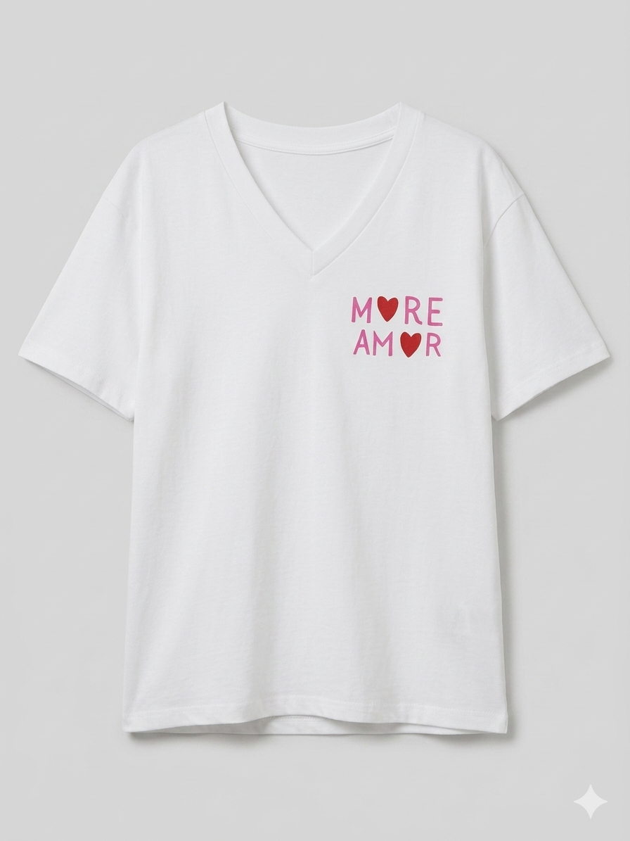 Camiseta Algodón Cuello Pico "MORE AMOR"