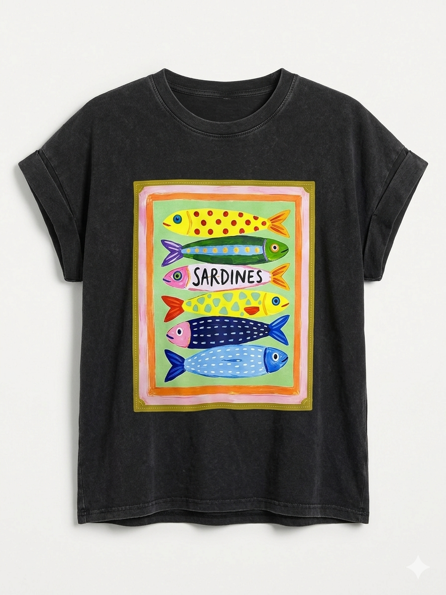 Camiseta Estampada de Algodón con Corte Recto | Diseño Mediterráneo