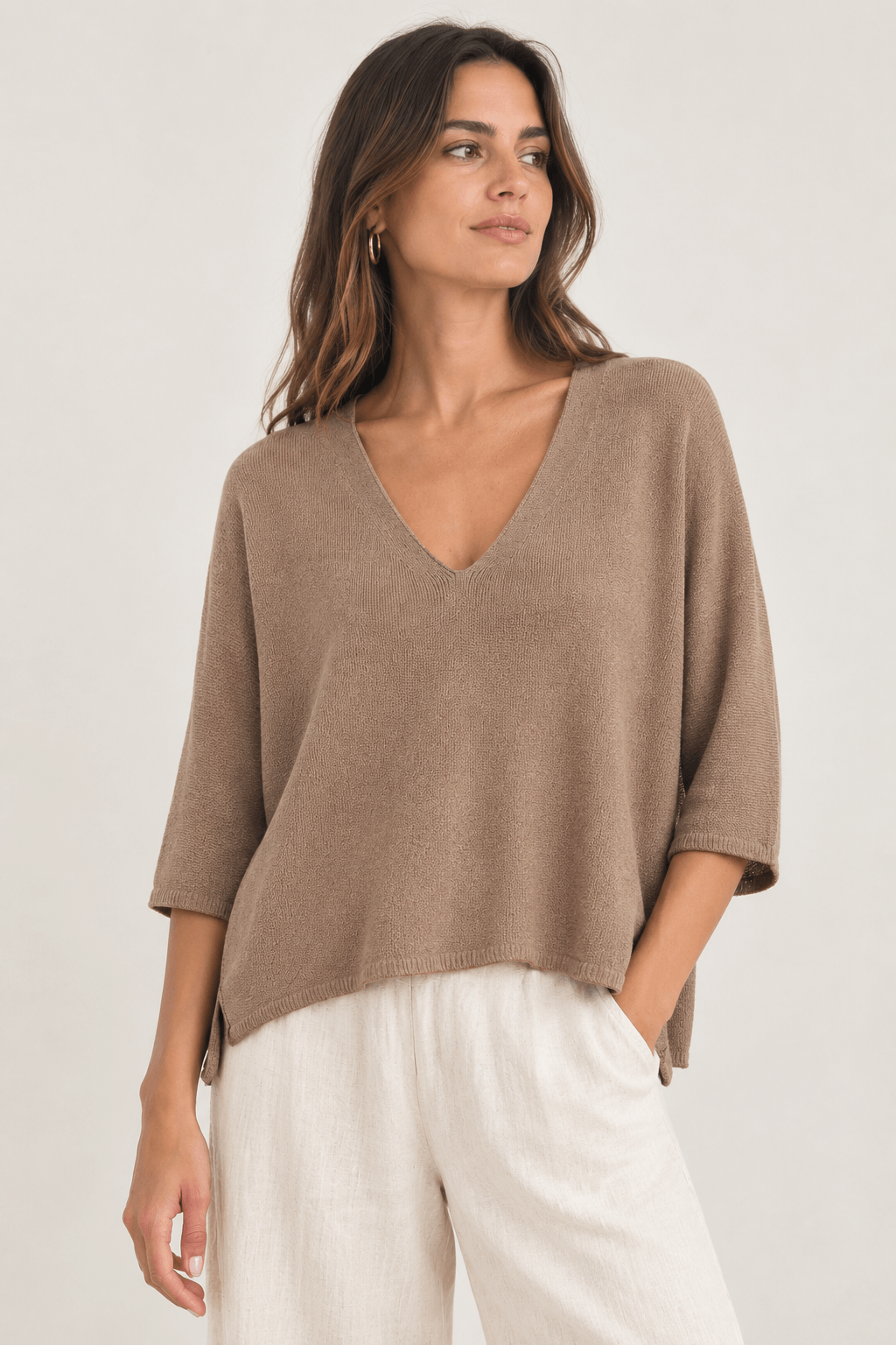 Jersey Punto Fino | Cuello en V Manga Murciélago