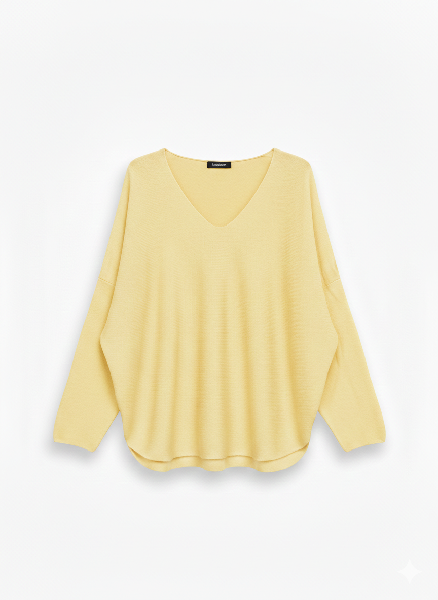 Jersey de Punto con Escote en V – Estilo Oversize