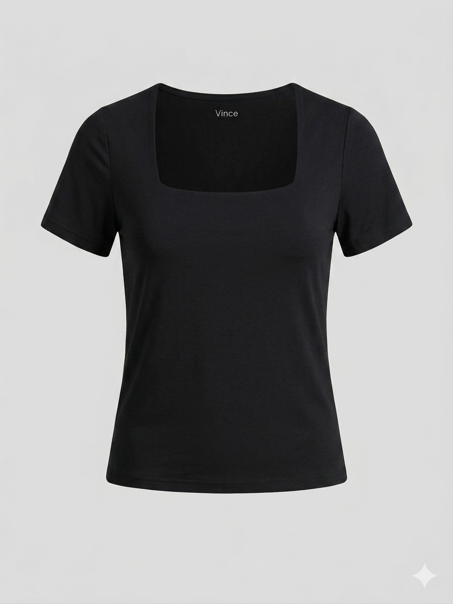 Top Básico con Cuello Cuadrado – Camiseta Ajustada de Tacto Suave