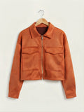 Chaqueta Corta | Antelina con Cremallera y Bolsillos