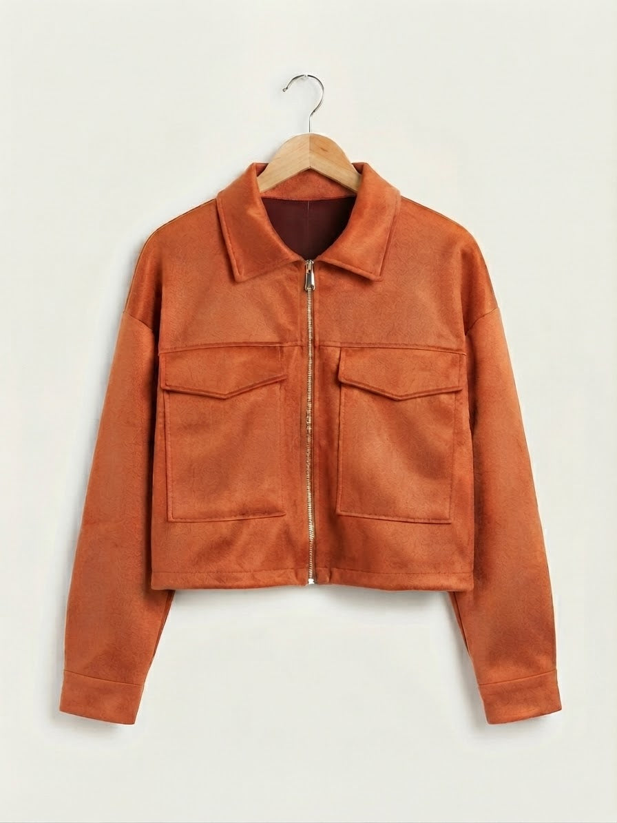 Chaqueta Corta | Antelina con Cremallera y Bolsillos