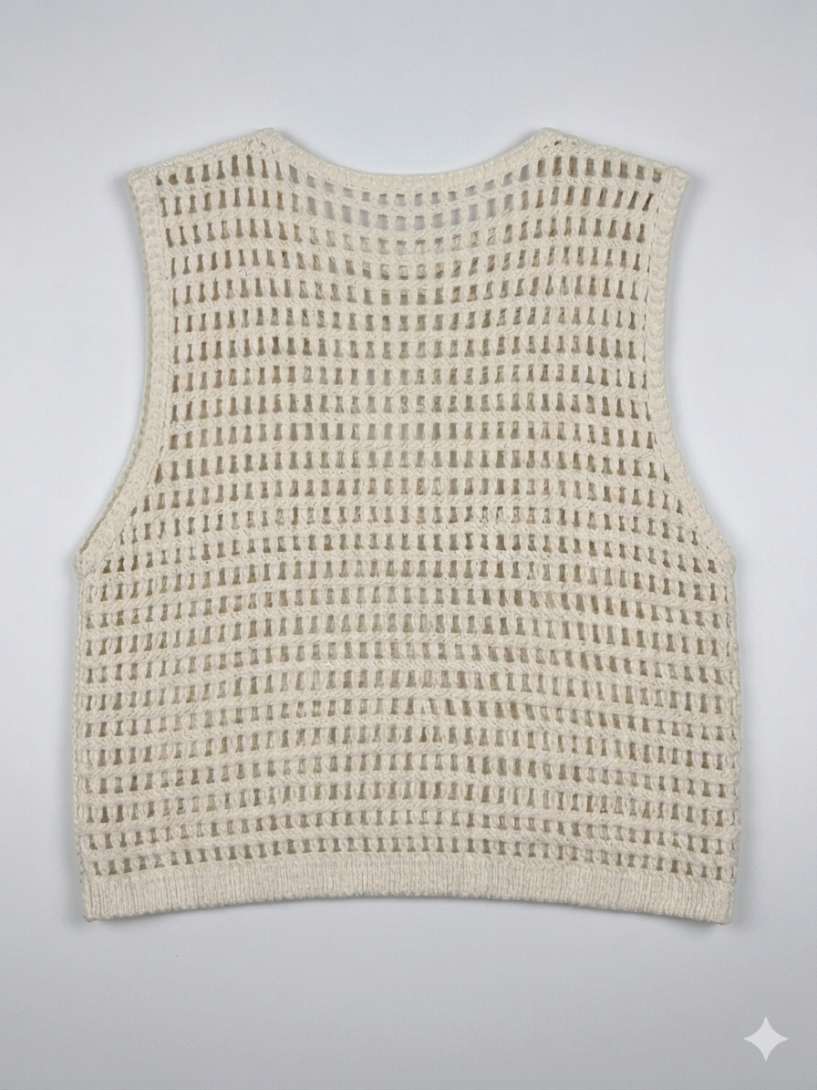 Chaleco de Crochet Artesanal con Flores Bordadas