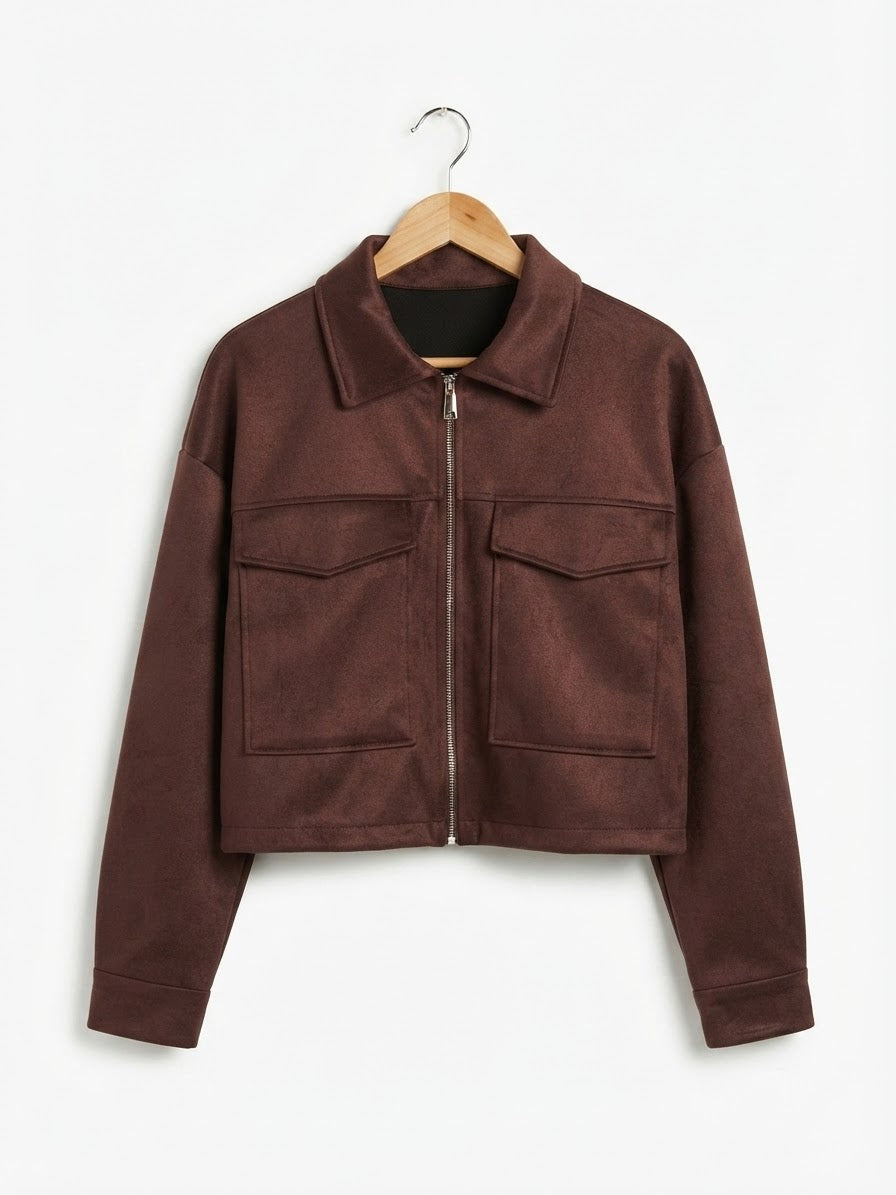 Chaqueta Corta | Antelina con Cremallera y Bolsillos
