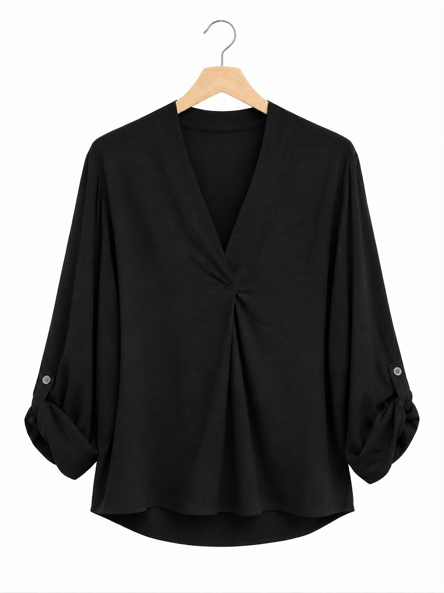 Blusa viscosa | con escote en V y manga larga