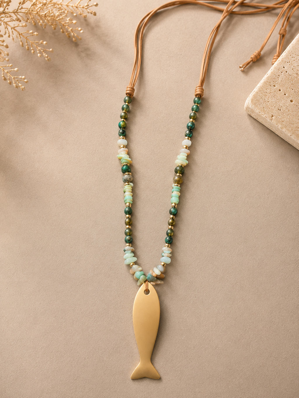 Collar largo | Pez con Piedras