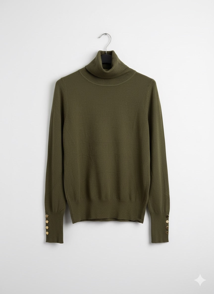 Jersey fino cuello alto botones dorados