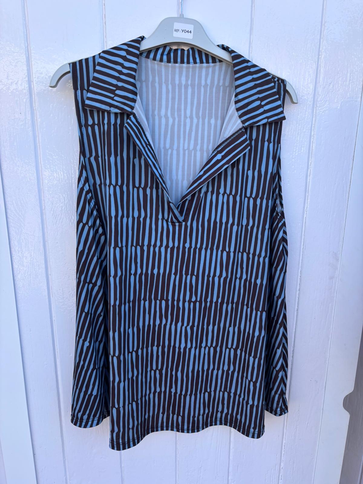 Blusa Punto Frío | Estampado Sin Mangas Cuello Camisa