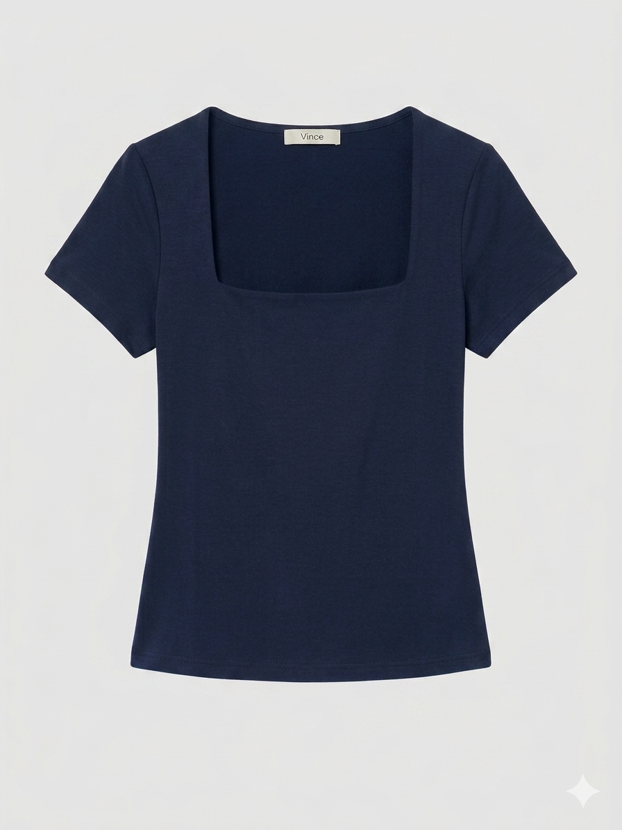 Top Básico con Cuello Cuadrado – Camiseta Ajustada de Tacto Suave