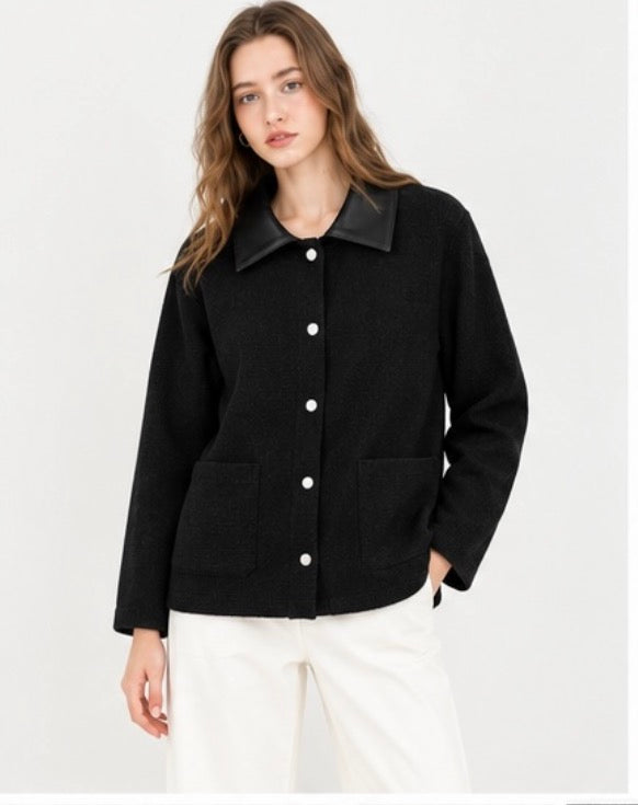 Chaqueta de Punto | Cuello Efecto Piel