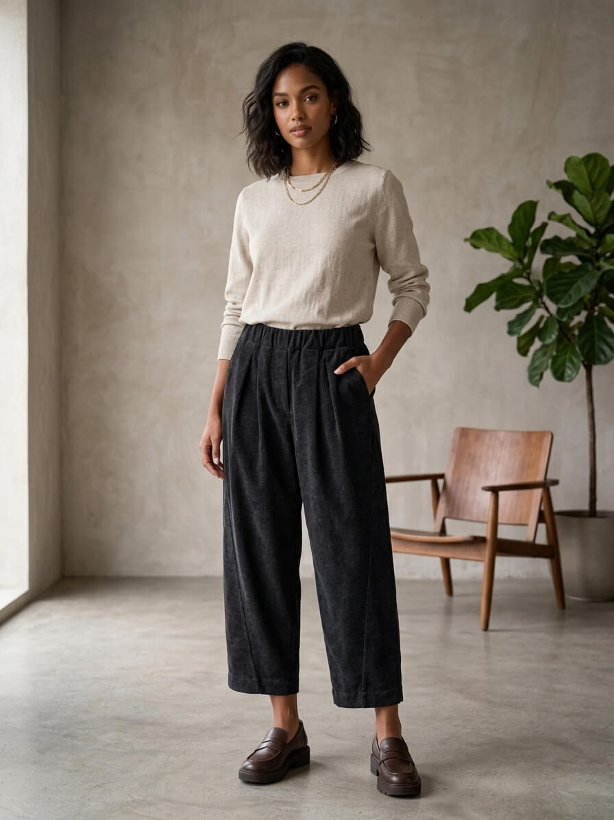 Pantalón Baggy | Terciopelo con Pinzas y Cintura Elástica