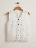 Chaleco Boho Chic de Crochet y Bordado con Flecos