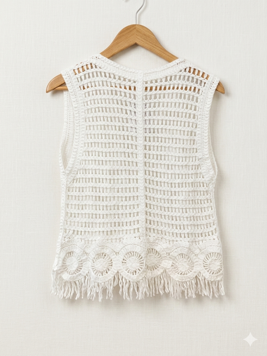 Chaleco Boho Chic de Crochet y Bordado con Flecos