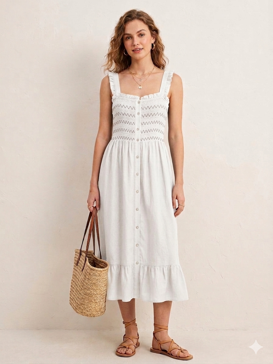 VESTIDO MIDI | NIDO DE ABEJA CON BORDADOS