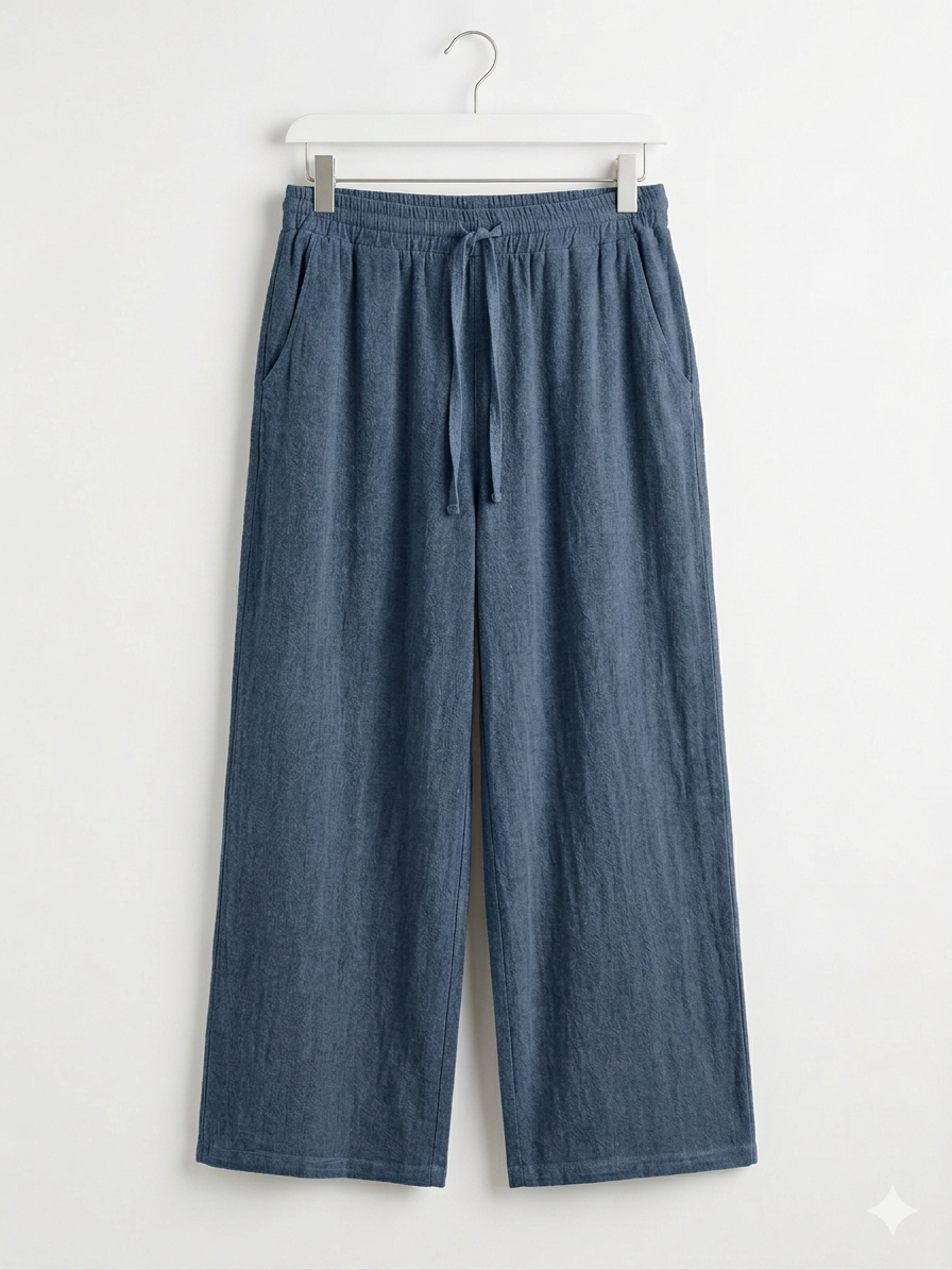 Pantalón Fluido de Algodón con Efecto Lino