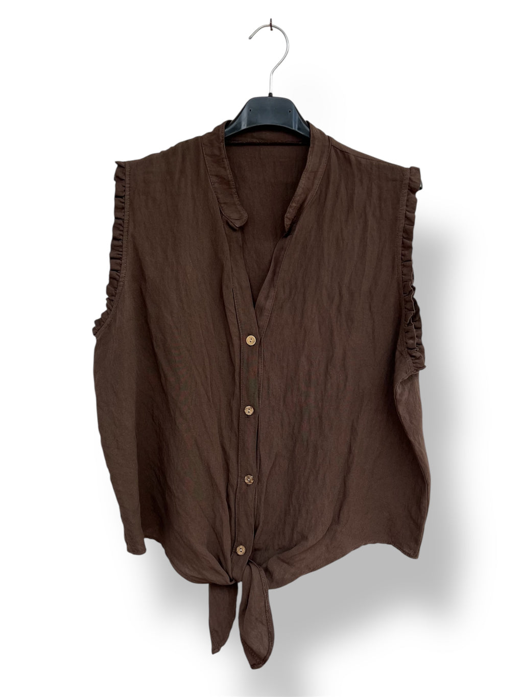Camisa sin mangas con volantes y nudo