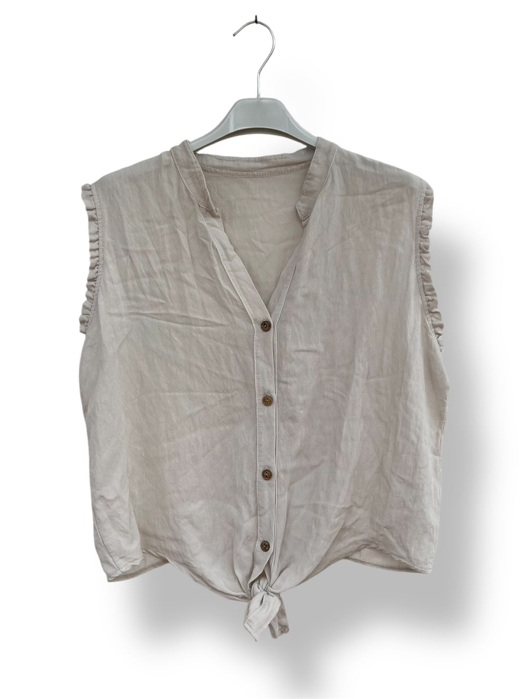 Camisa sin mangas con volantes y nudo