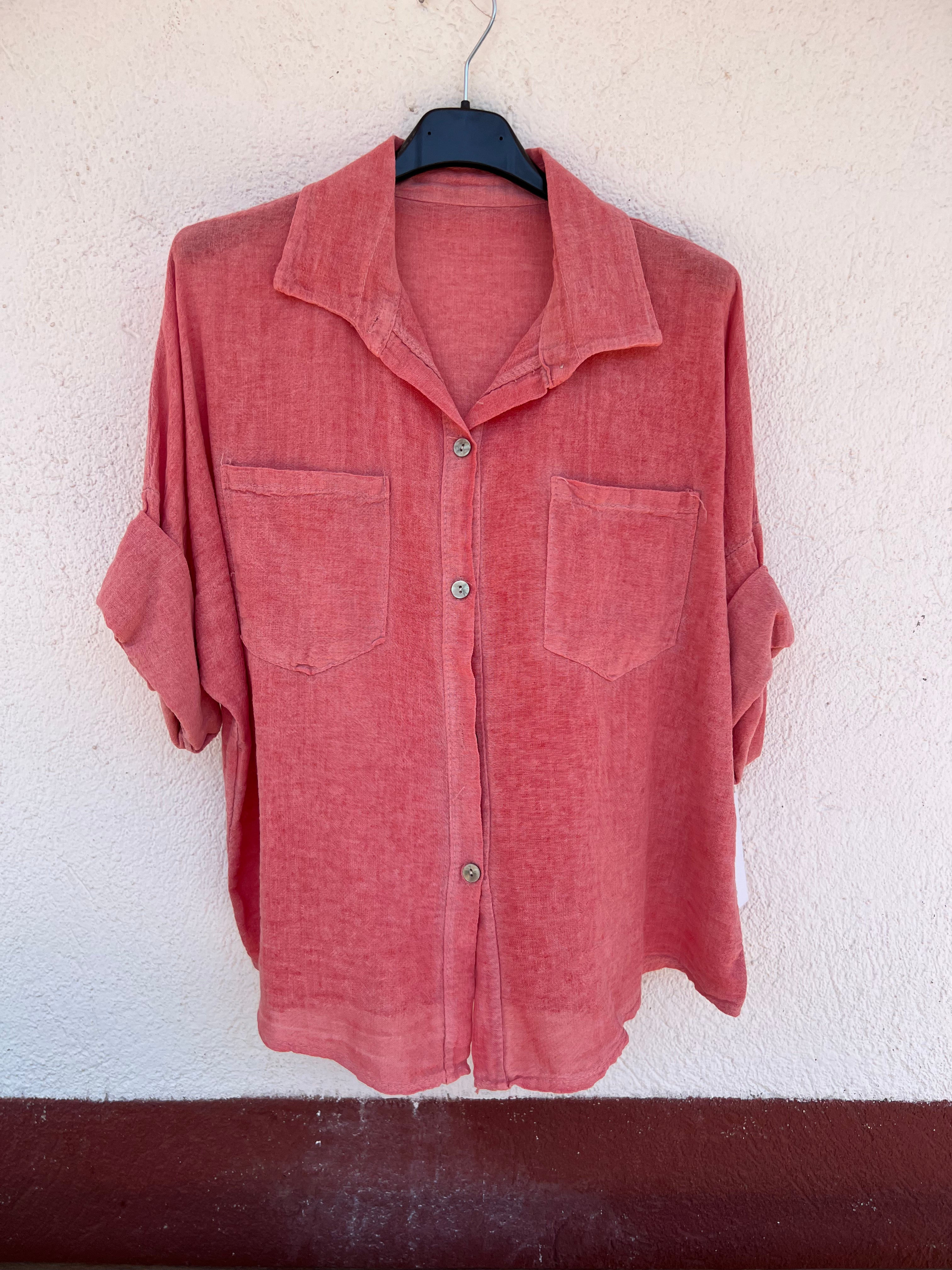 Camisa Oversize Algodón Efecto Lino