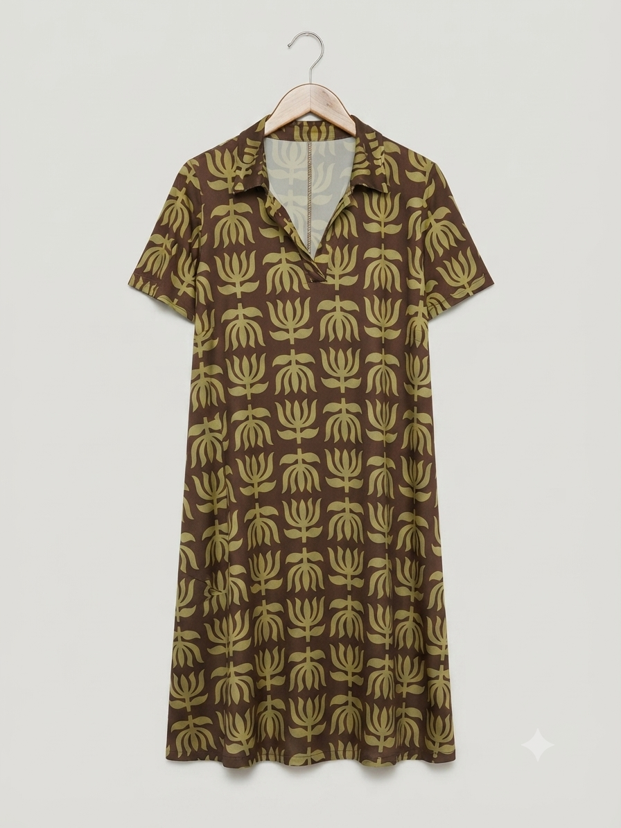 Vestido Corto | Punto Frío Cuello Camisa
