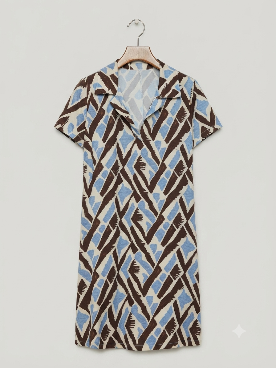 Vestido Corto | Punto Frío Cuello Camisa